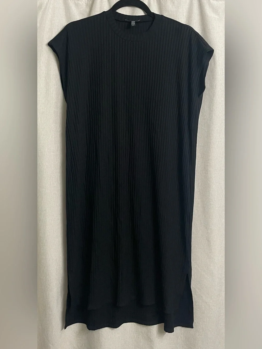 Eileen Fisher Black Ribbed Tencel Blend Midi Dress XS
